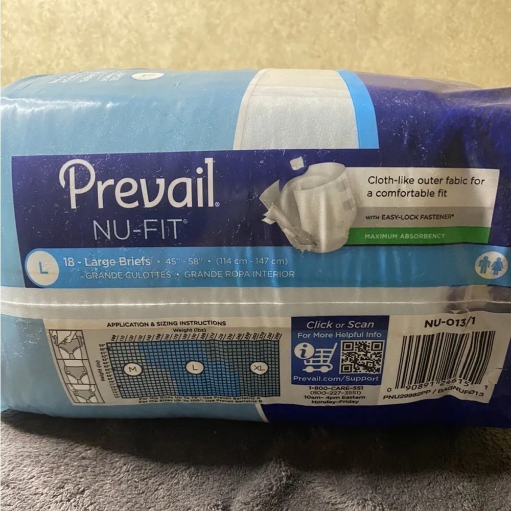 PREVAIL Nu-Fit 18ct LARGE 45-58" Daily Briefs ADULT Protective UNDERWEAR Diaper - Picture 3 of 9